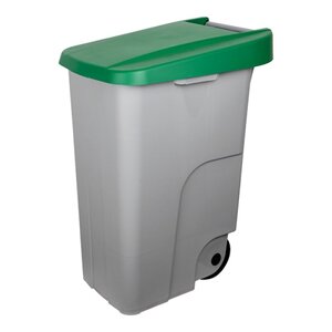 DENOX  Afvalcontainer 85 liter grijs polypropyleen (PP) met groen klapdeksel, verrijdbaar