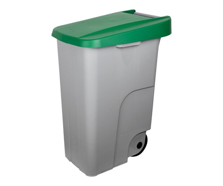 DENOX  Afvalcontainer 85 liter grijs polypropyleen (PP) met groen klapdeksel, verrijdbaar