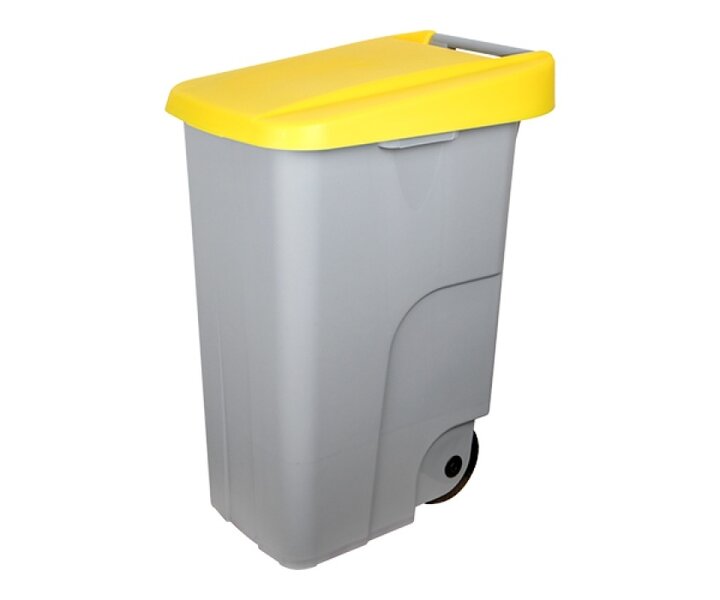 DENOX  Conteneur à déchets 85 litres roulant en polypropylène (PP) gris avec couvercle jaune à charnière