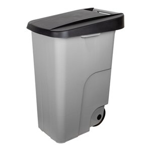 DENOX  Afvalcontainer 85 liter grijs polypropyleen (PP) met zwart klapdeksel, verrijdbaar