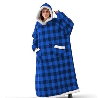 Hoodie deken blauw geblokt
