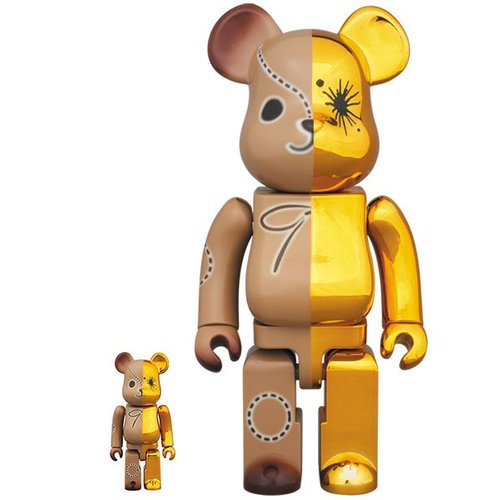 Medicom Toys 400% & 100% Bearbrick set - Gold & Brown by Mihara Yasuhiro Medicom Toys 400% & 100% Bearbrick set - Gold & Brown by Mihara Yasuhiro