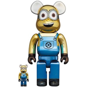 Medicom Toy 400% & 100% Bearbrick set - Minion Dave (Chrome ed.)