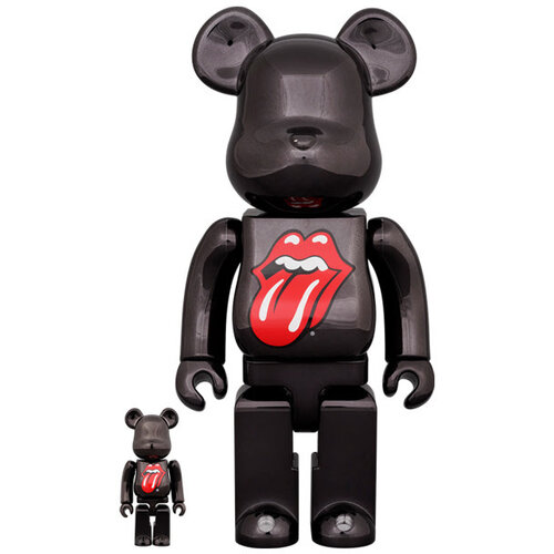 Medicom Toy 400% & 100% Bearbrick Set - The Rolling Stones (Hot Lips logo - Black Chrome)