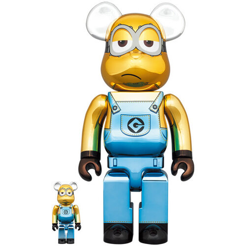 Medicom Toy 400% & 100% Bearbrick set - Minion Kevin (Chrome ed.)