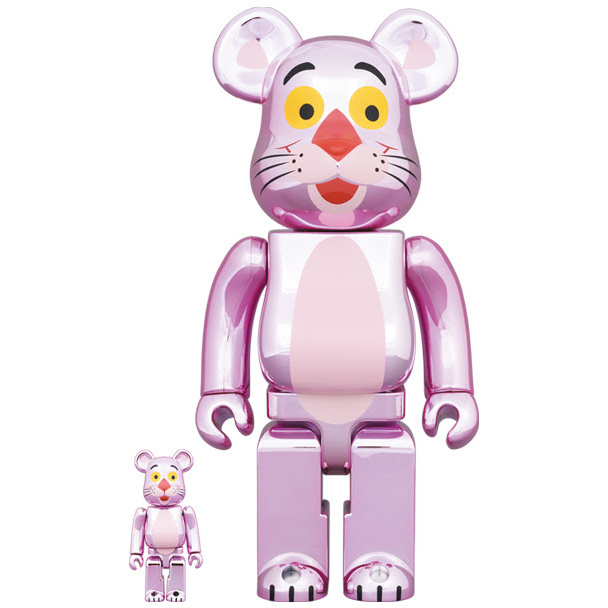 400% & 100% Bearbrick set - Pink Panther (Chrome ed.) by Medicom