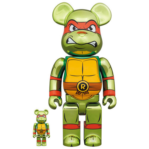 Medicom Toy 400% & 100% Bearbrick Set - Raphael Chrome  (Teenage Mutant Ninja Turtles)