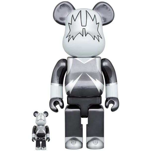 400% & 100% Bearbrick set - KISS Space Man (Chrome ed.) by Medicom Toy