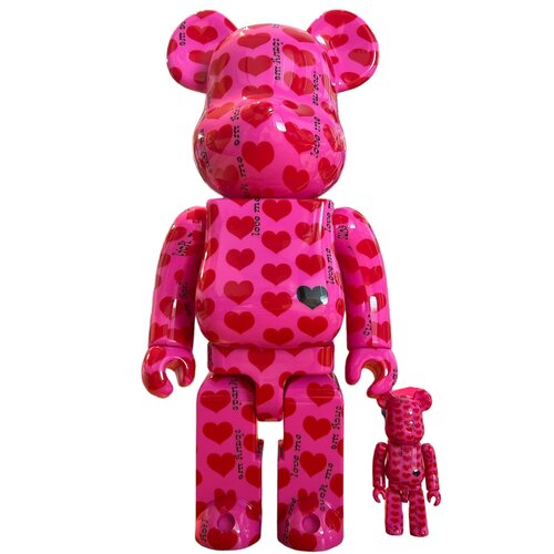 Medicom Toy [DISPLAY ITEM] 400% & 100% Bearbrick Set - Pink Heart by HIDE - Copy