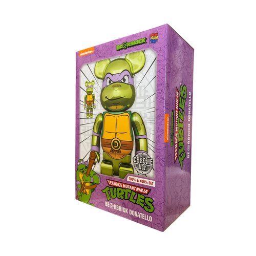 Medicom Toy [DAMAGED BOX] 400% & 100% Bearbrick Set - Donatello Chrome (Teenage Mutant Ninja Turtles)