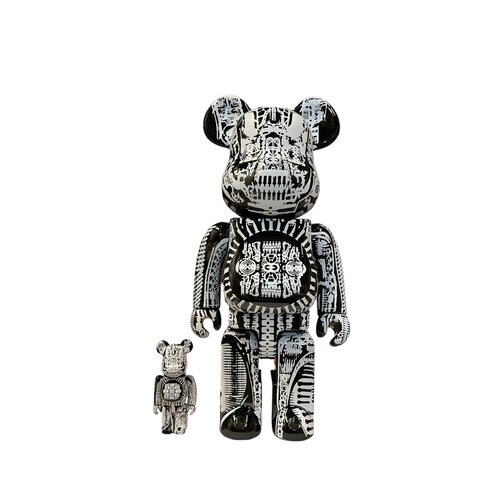 Medicom Toy [DISPLAY ITEM] 400% & 100% Bearbrick set - H.R. Giger (Black Chrome)