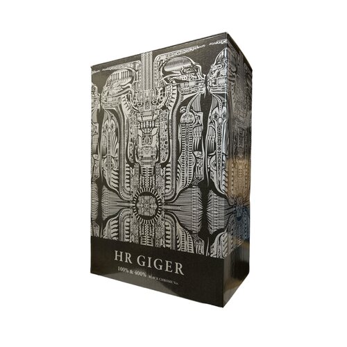 Medicom Toy [DISPLAY ITEM] 400% & 100% Bearbrick set - H.R. Giger (Black Chrome)