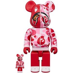 Medicom Toy 400% & 100% Bearbrick - Bape Baby Milo Camo Shark by A Bathing Ape (Pink)