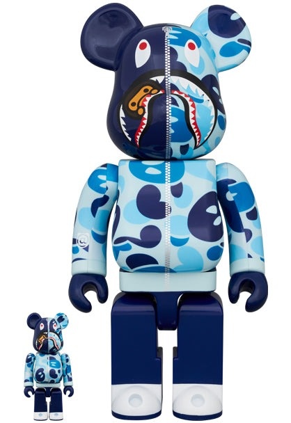 Medicom Toy 400% u0026 100% Bearbrick - Bape Baby Milo Camo Shark by A Bathing  Ape (Blue)