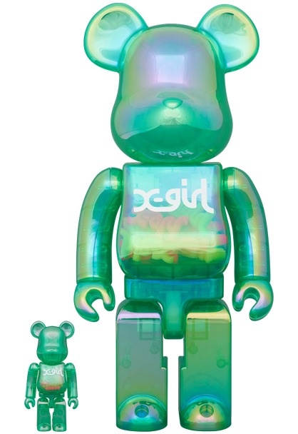 BE@RBRICK X-girl 2021 100％ & 400% 400% & 100% Bearbrick Set - X-girl (Clear Green) by Medicom Toy