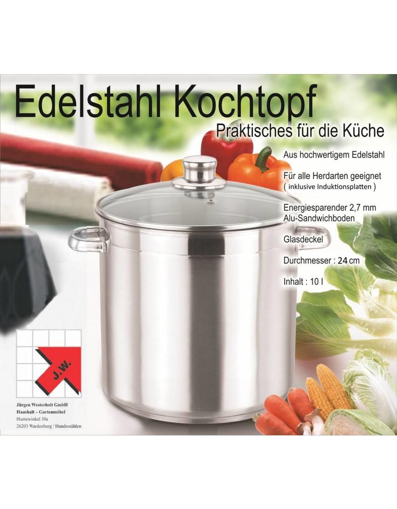 Edelstahl Universal Kochtopf Topf 10Ltr. Glasdeckel und Dampfabzug 1120