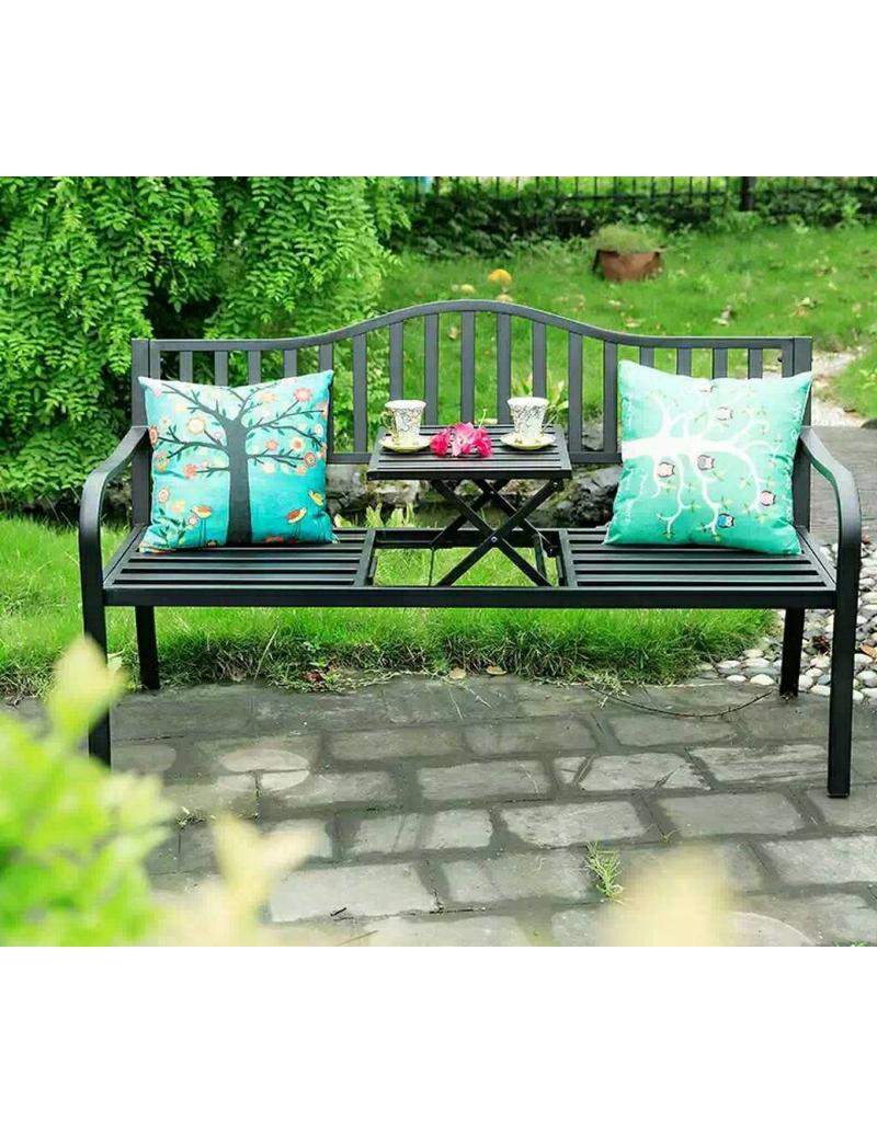 Gartenbank Bank aus Metall anthrazit mit integriertem Tisch 150cm 2466