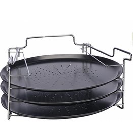 Pizzabackset 3 Pizzableche Pizzabackbleche antihaft mit Backofenaufsteller 18002
