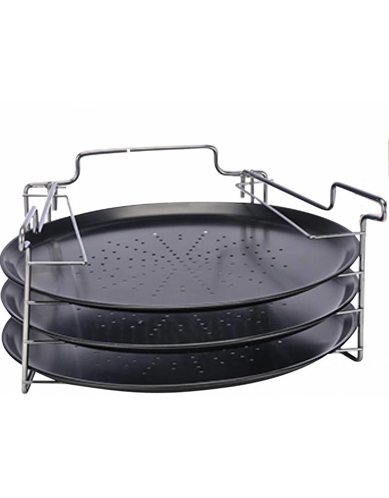 Pizzabackset 3 Pizzableche Pizzabackbleche antihaft mit Backofenaufsteller 18002