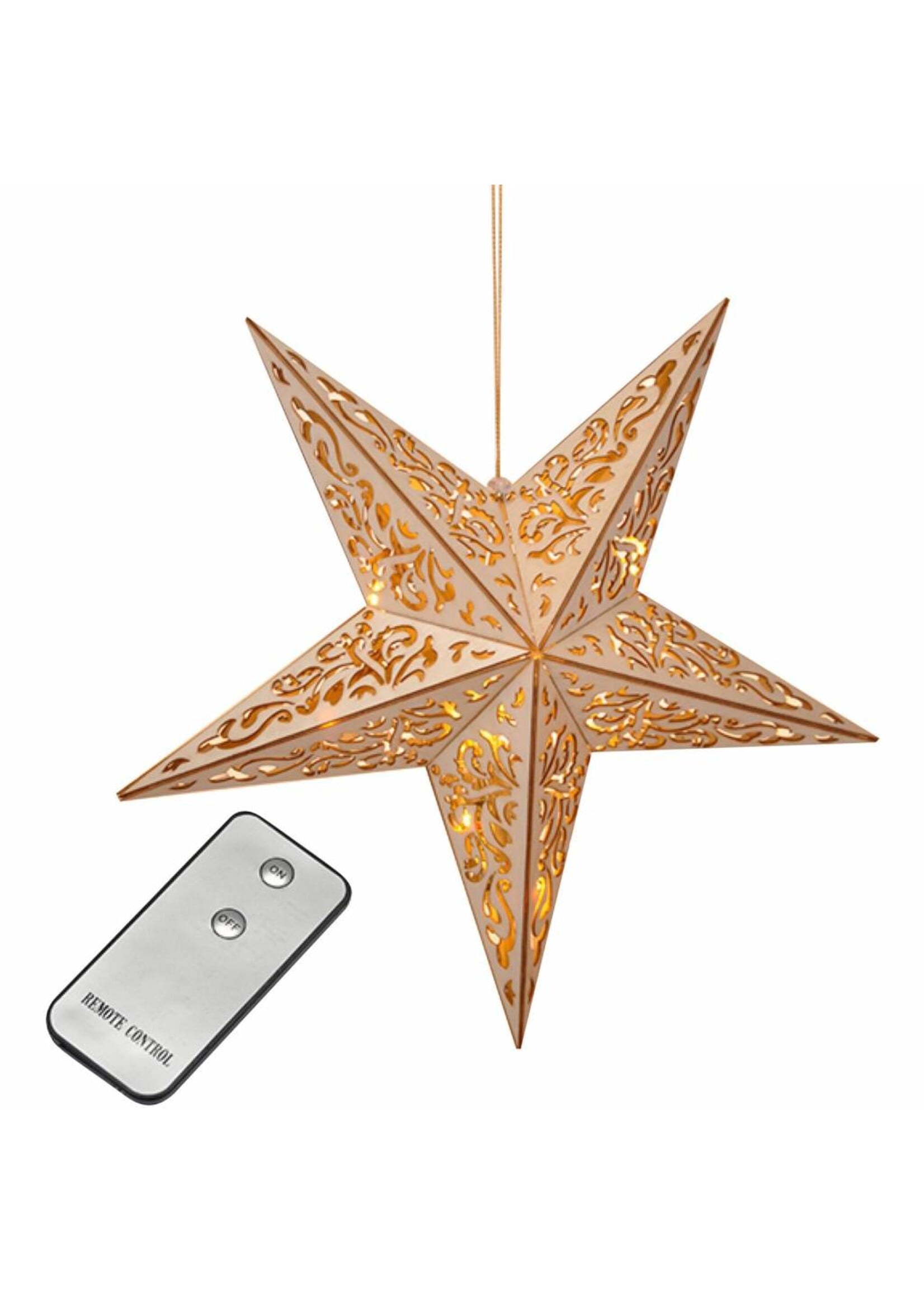 HI 54834 Hölzener Stern mit Beleuchtung 40cm mit Fernbedienung
