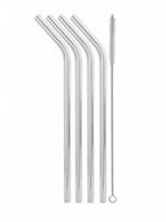Weis 16808 Edelstahl Trinkhalme abgewinkelt 24cm 4er Set mit Reinigungsbürste