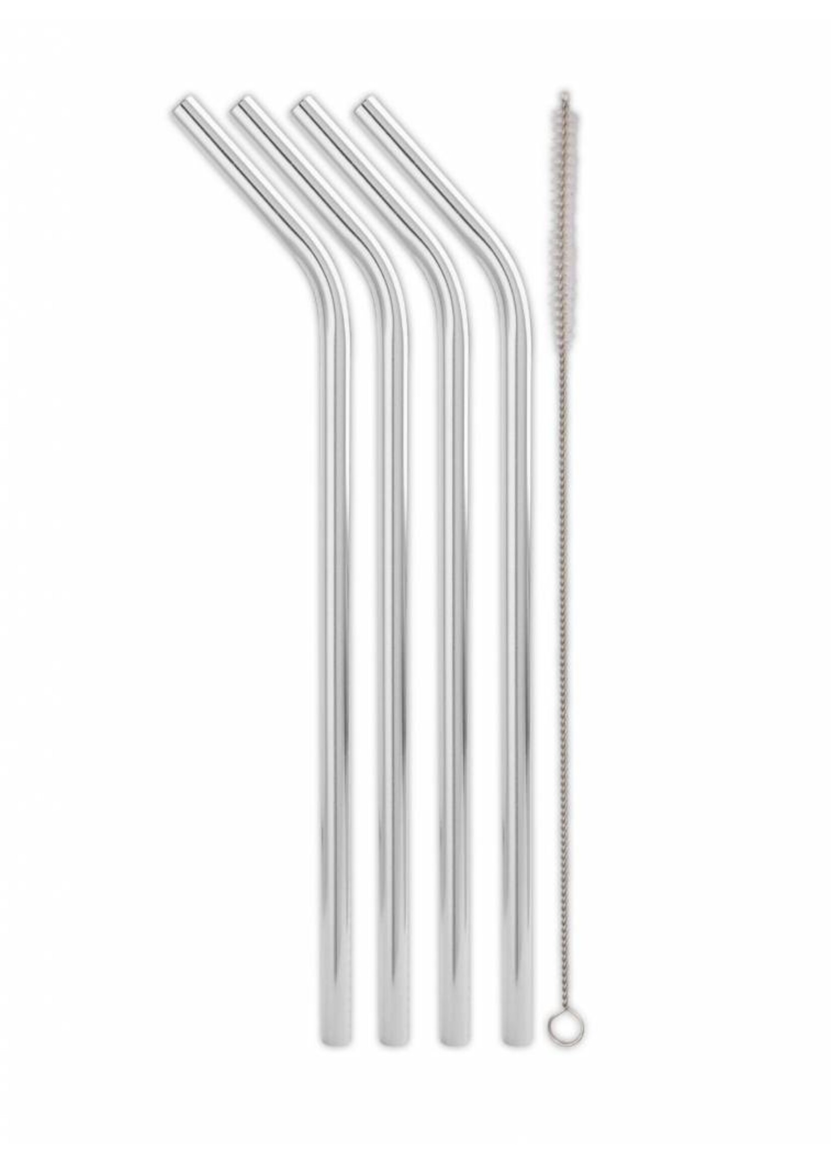 Weis 16808 Edelstahl Trinkhalme abgewinkelt 24cm 4er Set mit Reinigungsbürste