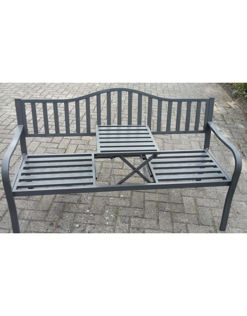 Gartenbank Bank aus Metall anthrazit mit integriertem Tisch 150cm 2466