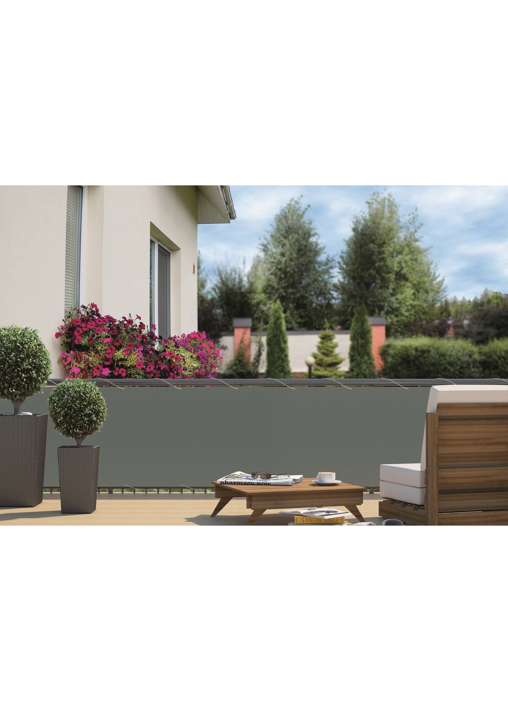 Balkonschutz Sichtschutz 6mx90cm kohlegrau mit Kordel 300820422-HE