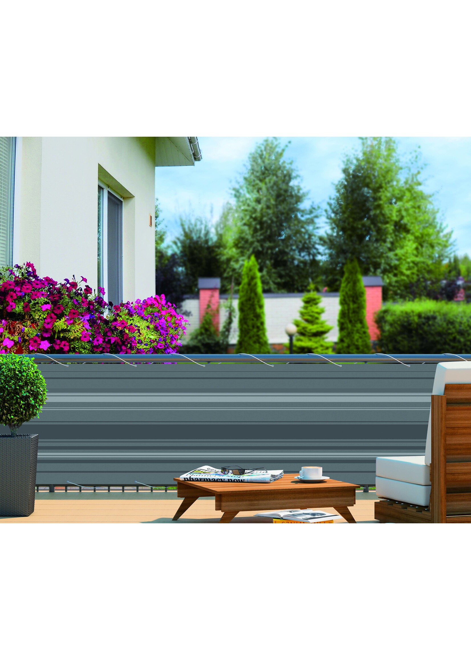 Balkonschutz Sichtschutz 6mx90cm grau-gestreift mit Kordel 300820122-HE