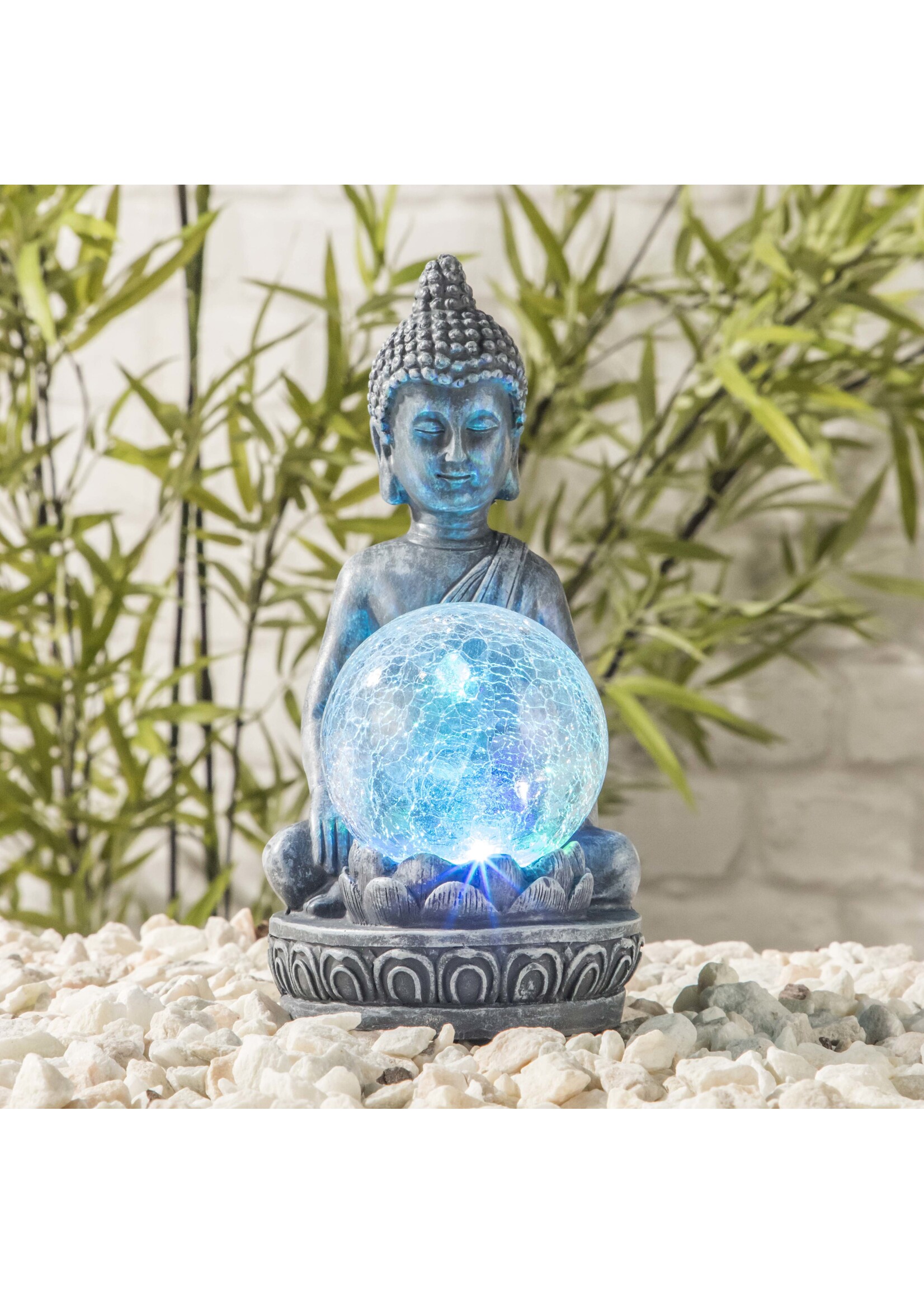 HI 70407 LED Solar Buddha mit Glaskugel und Farbwechsel