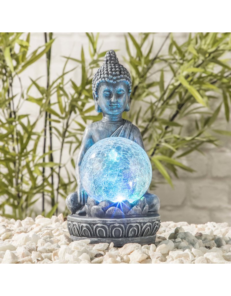 HI 70407 LED Solar Buddha mit Glaskugel und Farbwechsel