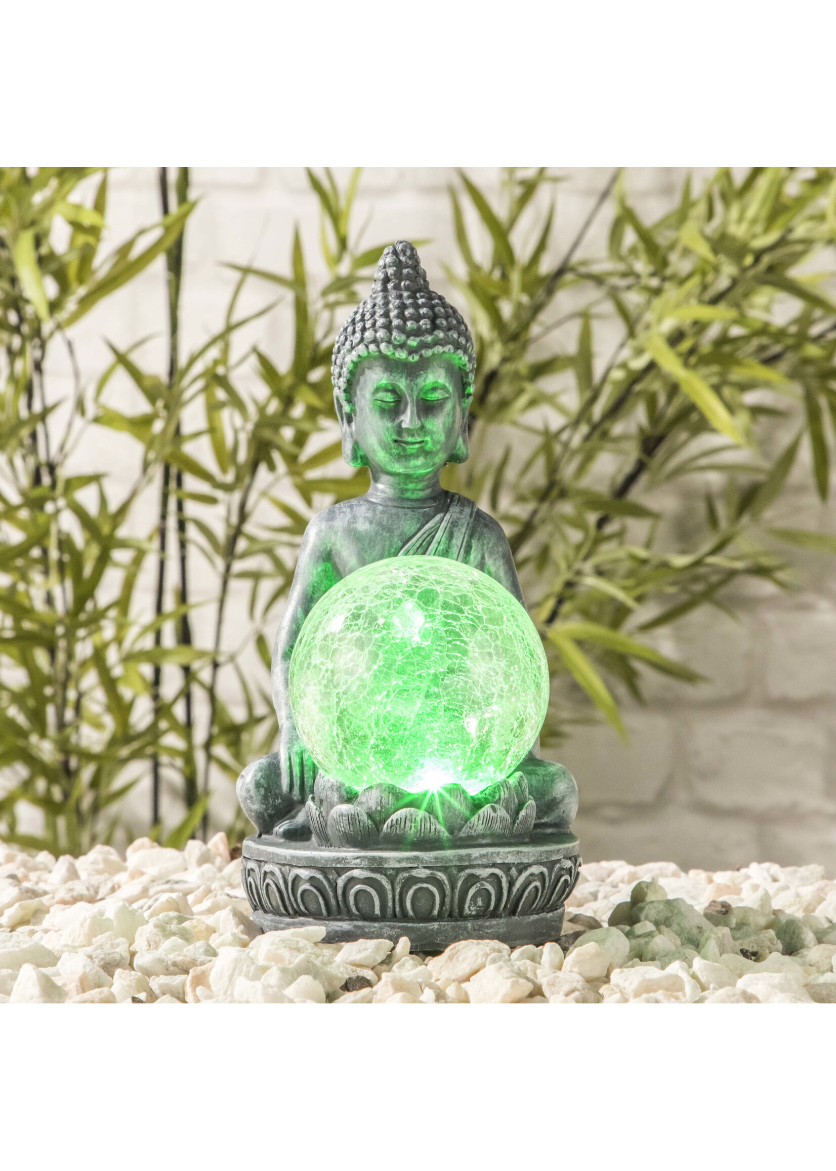 HI 70407 LED Solar Buddha mit Glaskugel und Farbwechsel