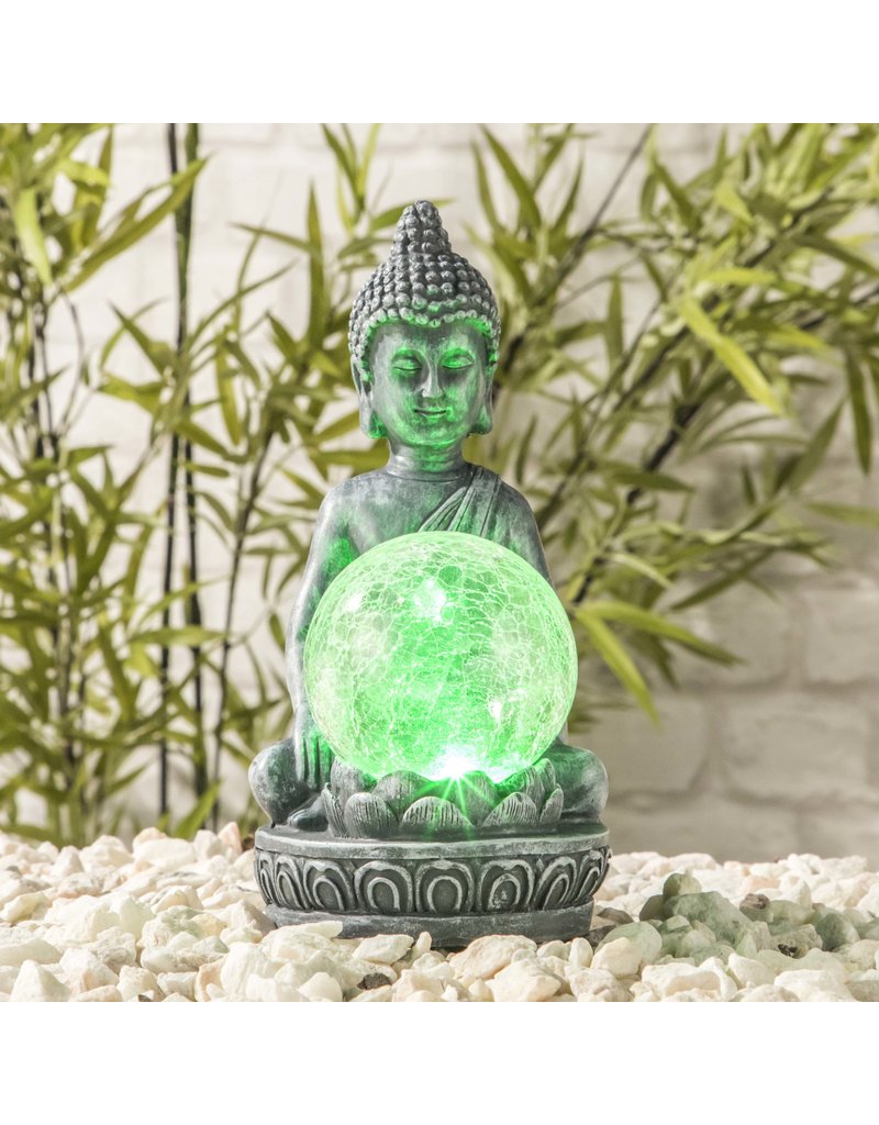 HI 70407 LED Solar Buddha mit Glaskugel und Farbwechsel