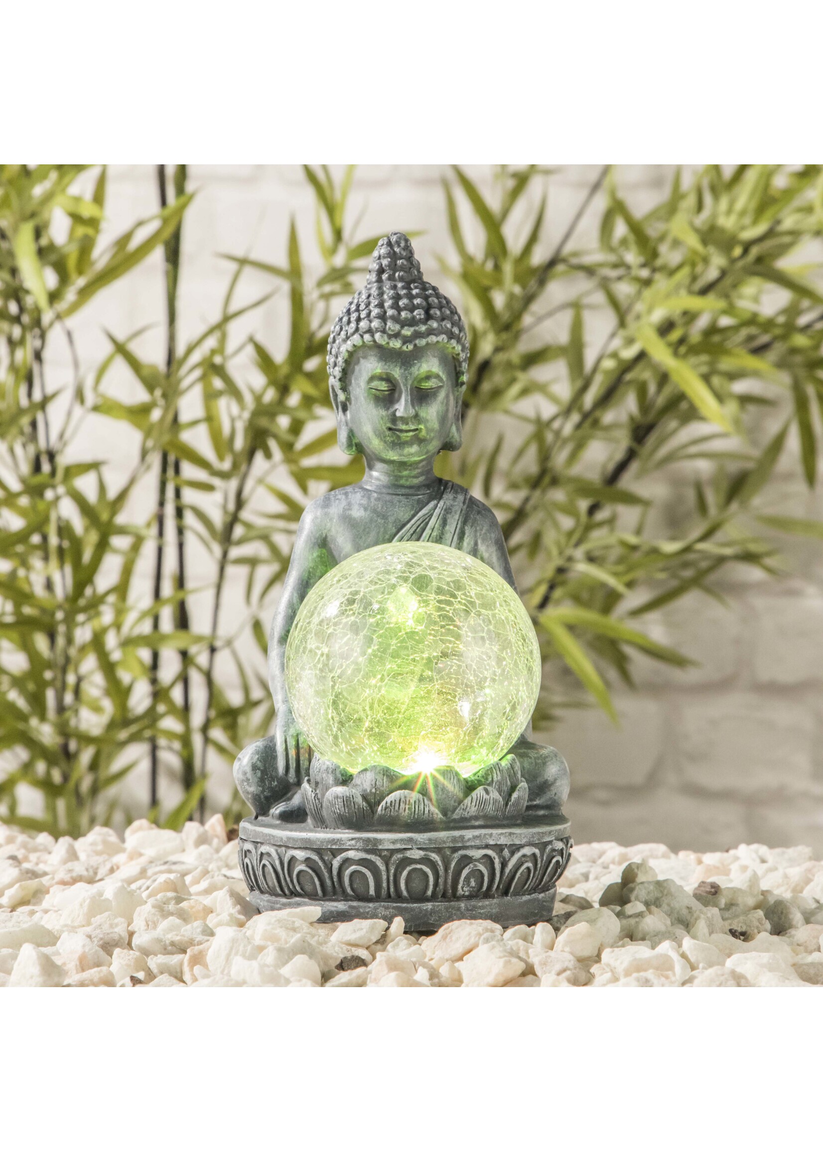 HI 70407 LED Solar Buddha mit Glaskugel und Farbwechsel