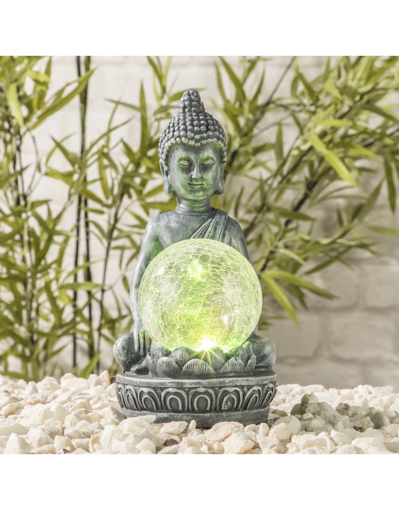 HI 70407 LED Solar Buddha mit Glaskugel und Farbwechsel