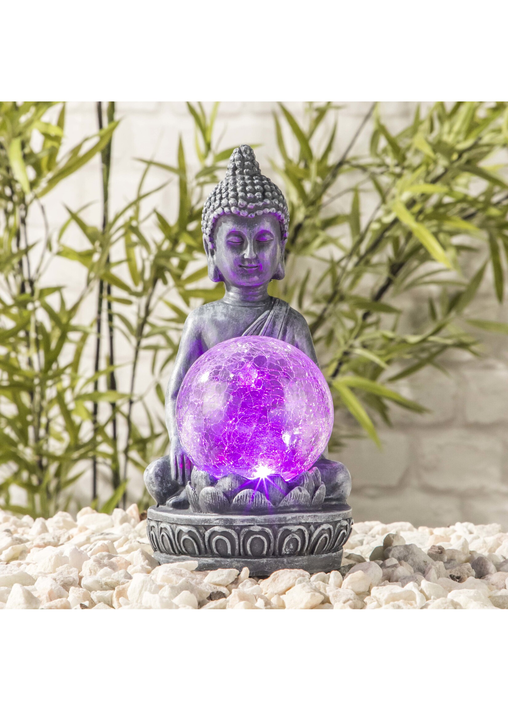 HI 70407 LED Solar Buddha mit Glaskugel und Farbwechsel