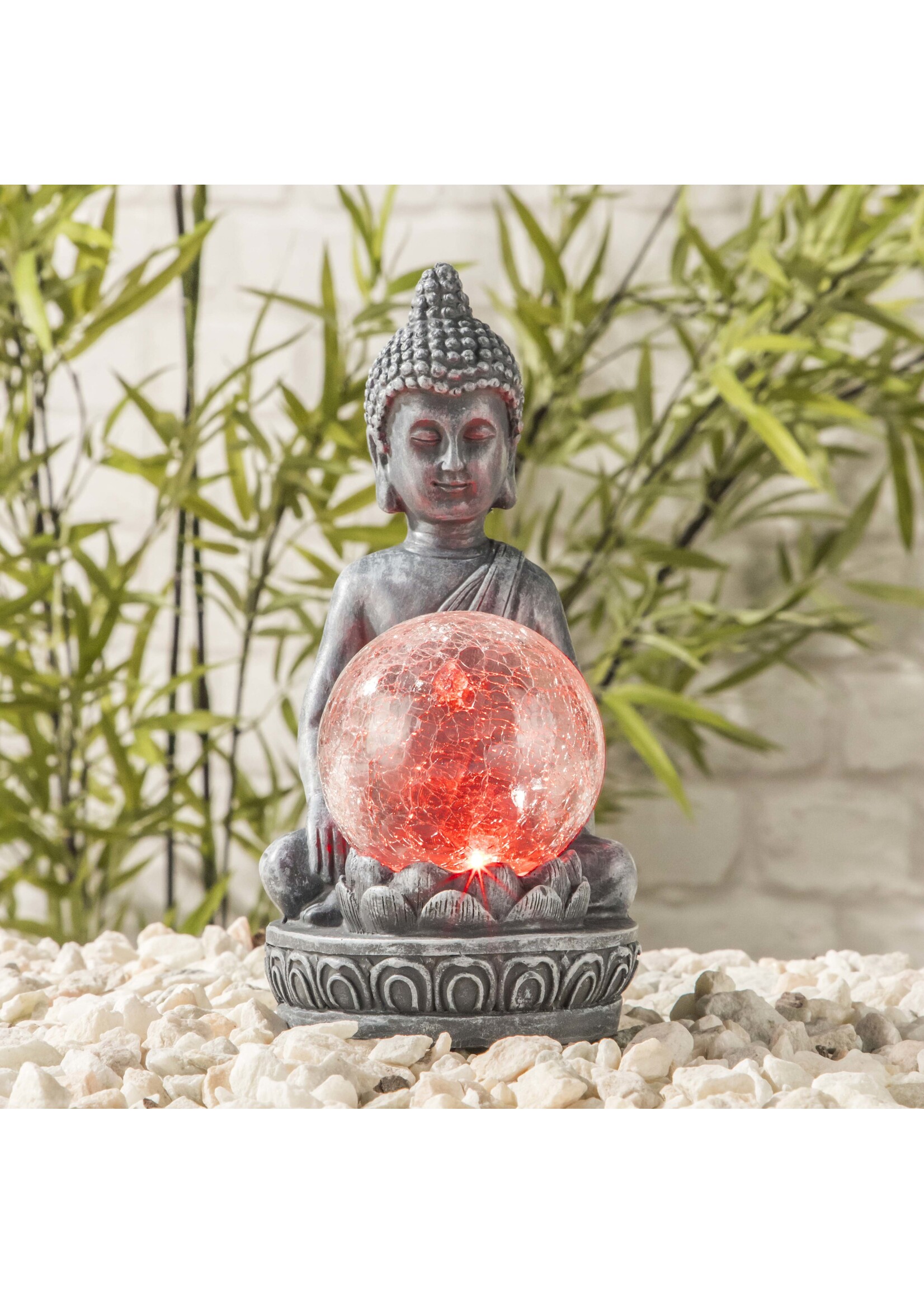 HI 70407 LED Solar Buddha mit Glaskugel und Farbwechsel