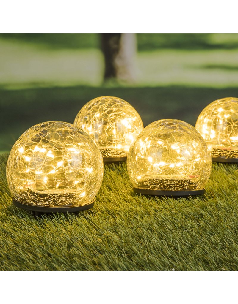 HI 70395 Solar LED Crackle Glas Lampen Set 4er