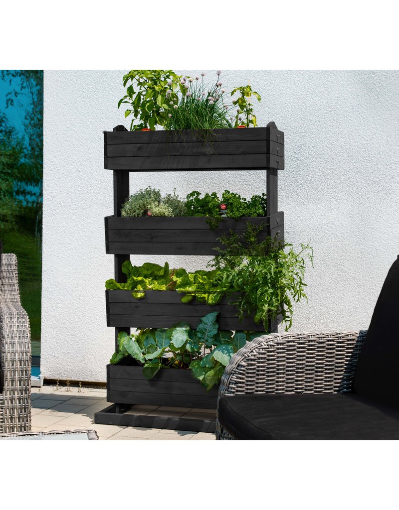 Hochbeet mit vier Kästen H145cm B50cm aus Holz anthrazit 301960207-HE