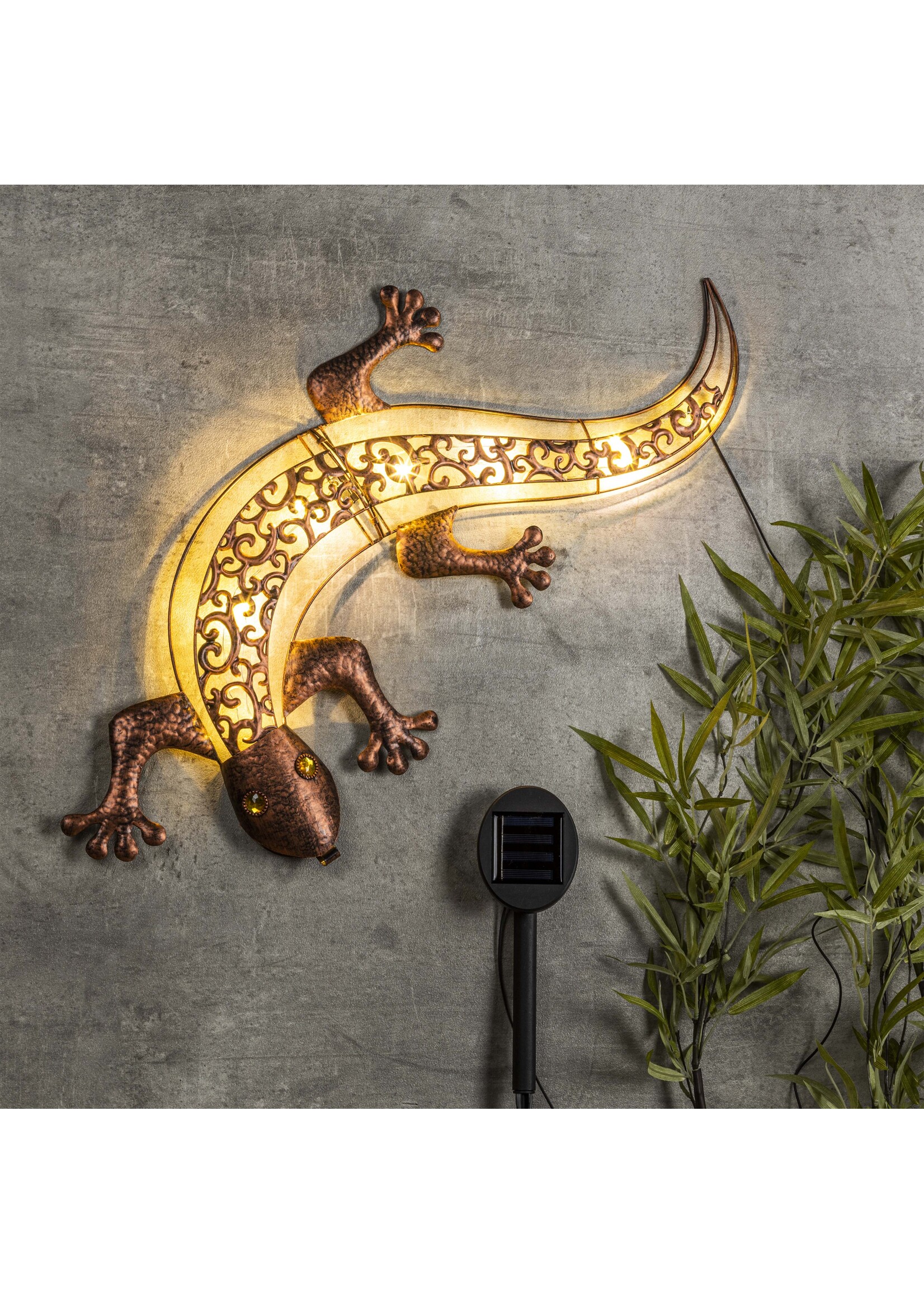 Solar LED Wandlicht Deko Gecko mit 10 warmweissen LEDs 70457