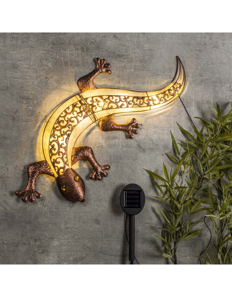 Solar LED Wandlicht Deko Gecko mit 10 warmweissen LEDs 70457