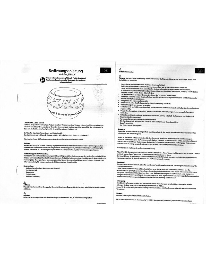 Vitalofen Duftofen STELLA inkl. finnischer Saunasteine 200140112-HE