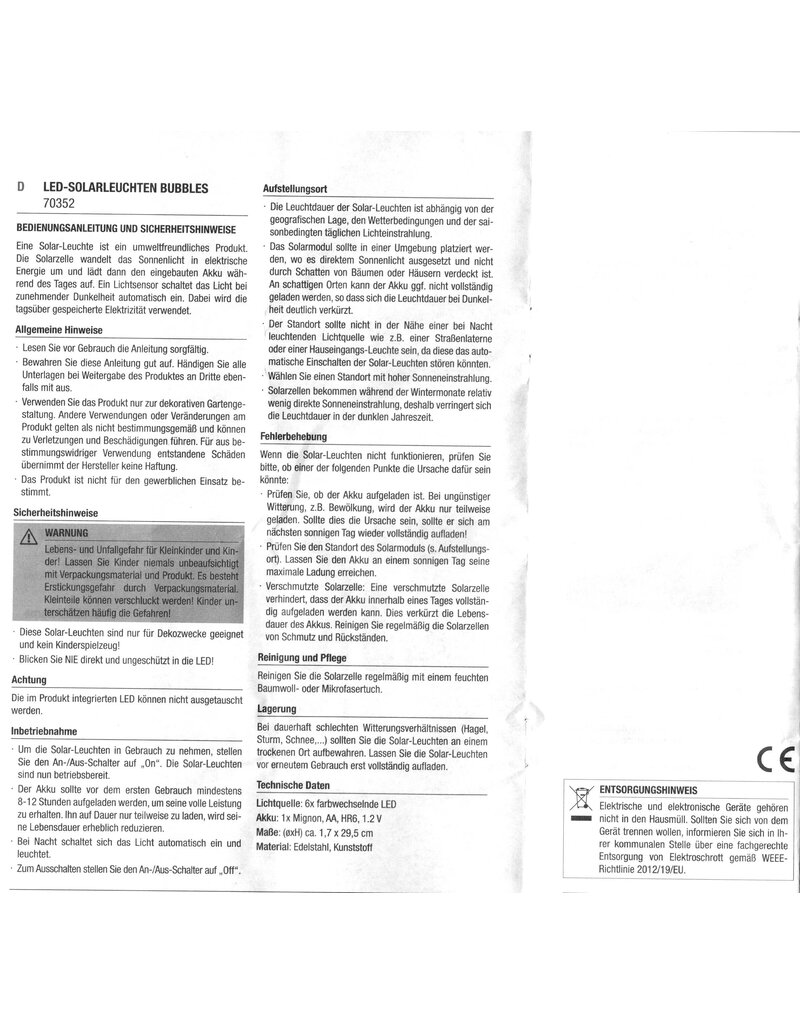 HI 70352 LED Solarlampen Bubbles 6er mit Farbwechsel 6er Set