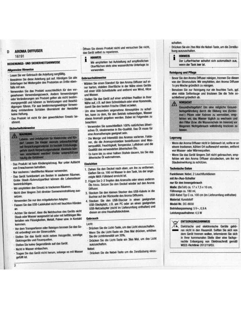 HI 16191 Aroma Diffuser Lufterfrischer mit Flammeneffekt weiss