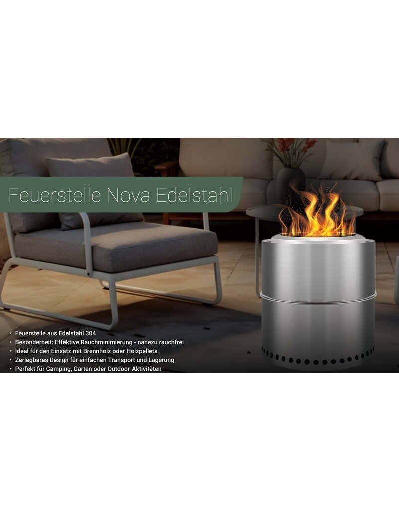 Feuerstelle Feuerschale Edelstahl raucharm Höhe 36cm 2741-01