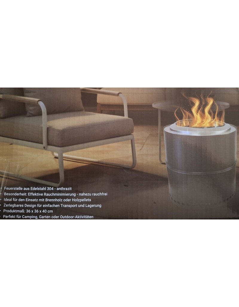 Feuerstelle Feuerschale Edelstahl anthrazit raucharm Höhe 36cm 2741-02