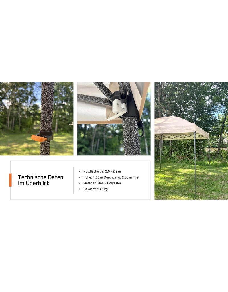 Kompakt Pavillon Faltpavillon 3x3 m khaki 2770