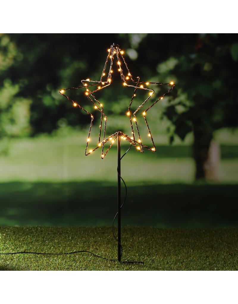LED Metall Gartenstecker Sterne mit 52LEDs warmweiss Batteriebetrieb 76496