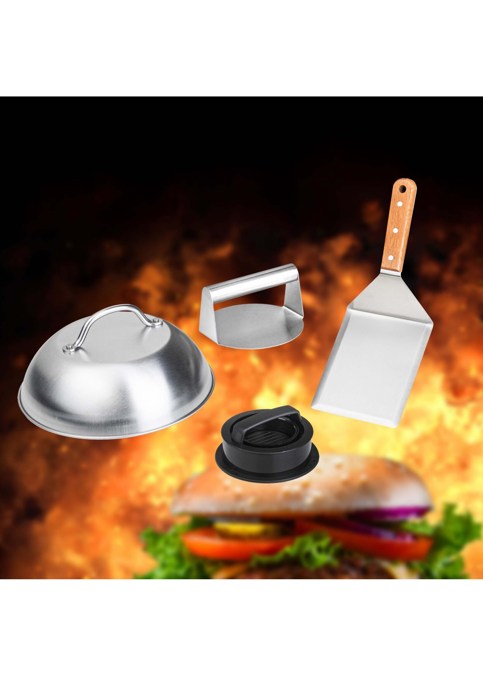 Burger Maker Set mit Haube Wender und Presse 60363