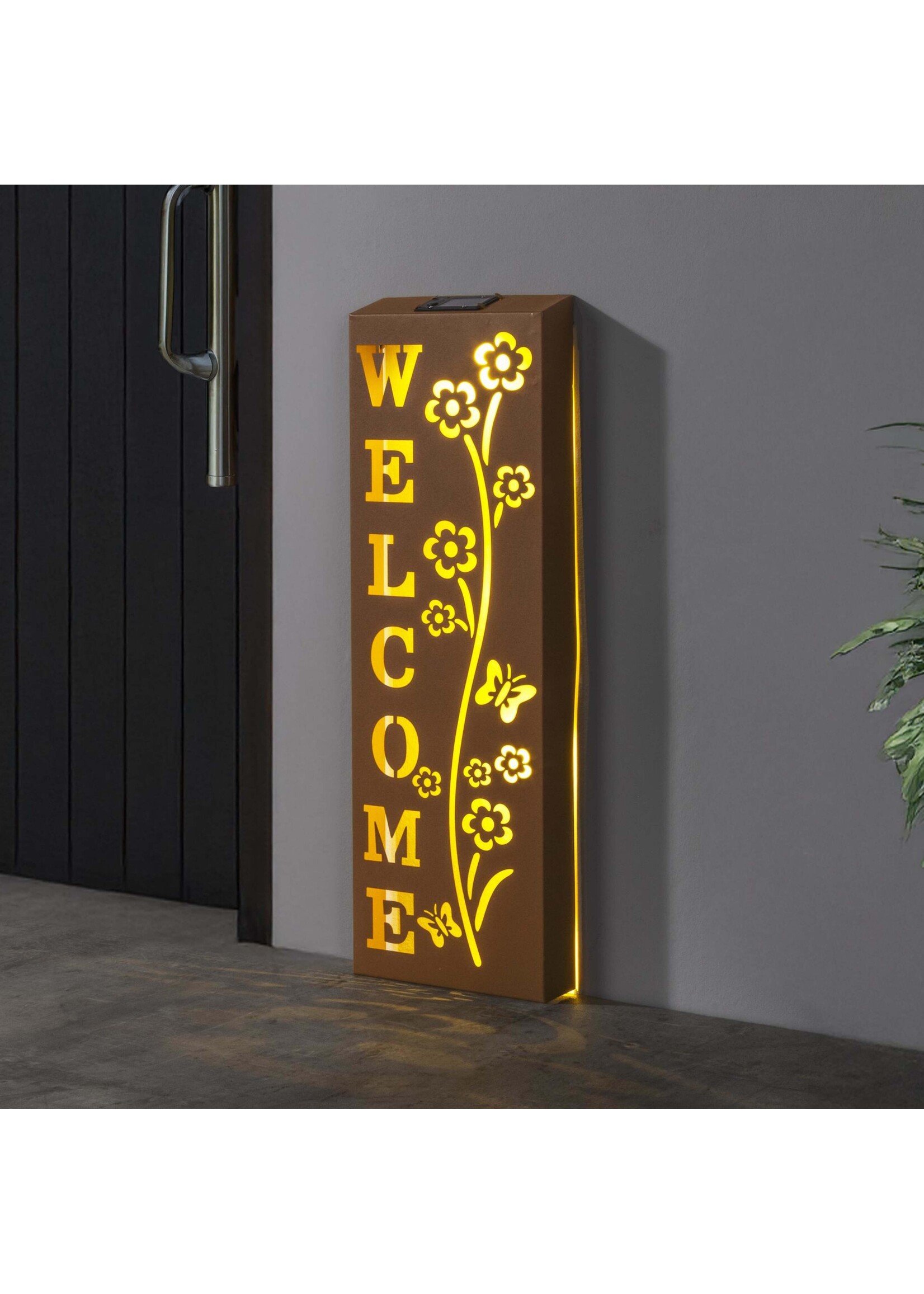 Solar LED Wandbeleuchtung WELCOME aus Metall Höhe 61,5cm 70552